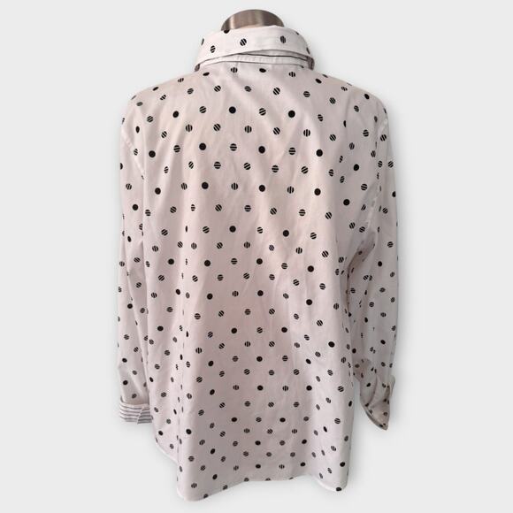 Chico's XL No Iron Size 3 Button Front Shirt White with Black Dotted 100% Cotton - Picture 7 of 8